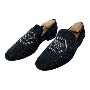 Philipp Plein Men's Studded Leather Slip on Loafers‎ Size 41 Black Embellished